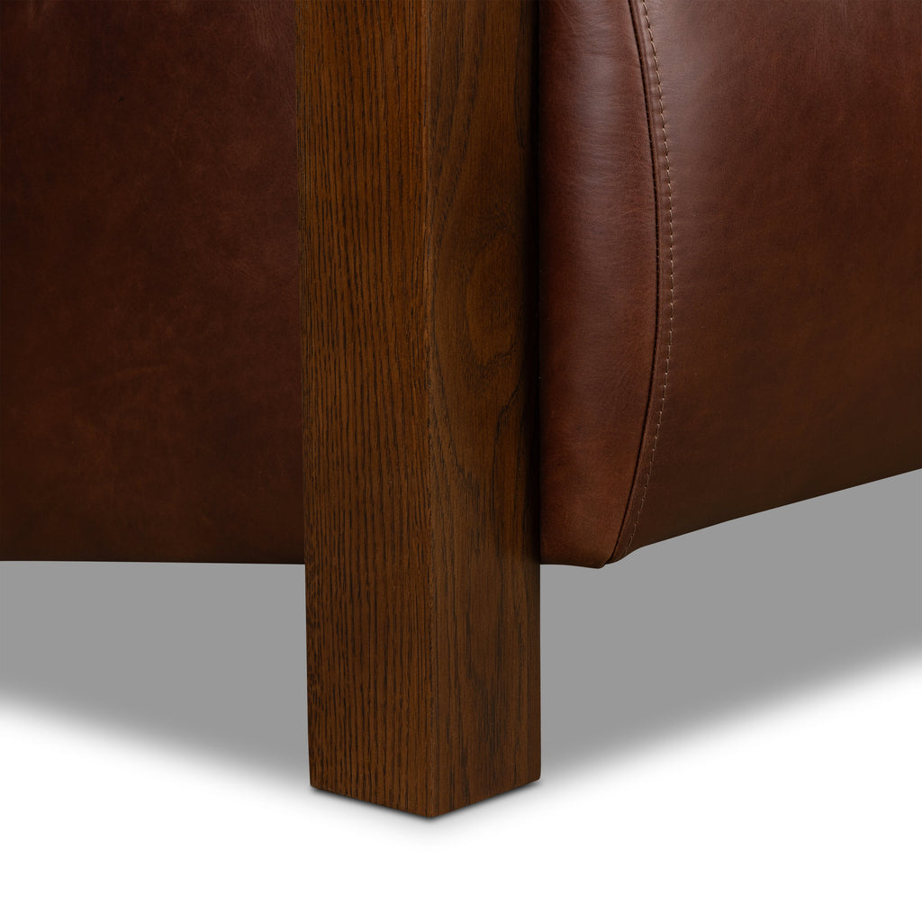 Modern Oscuro Brown Leather Lounge Chair with Solid Oak Frame