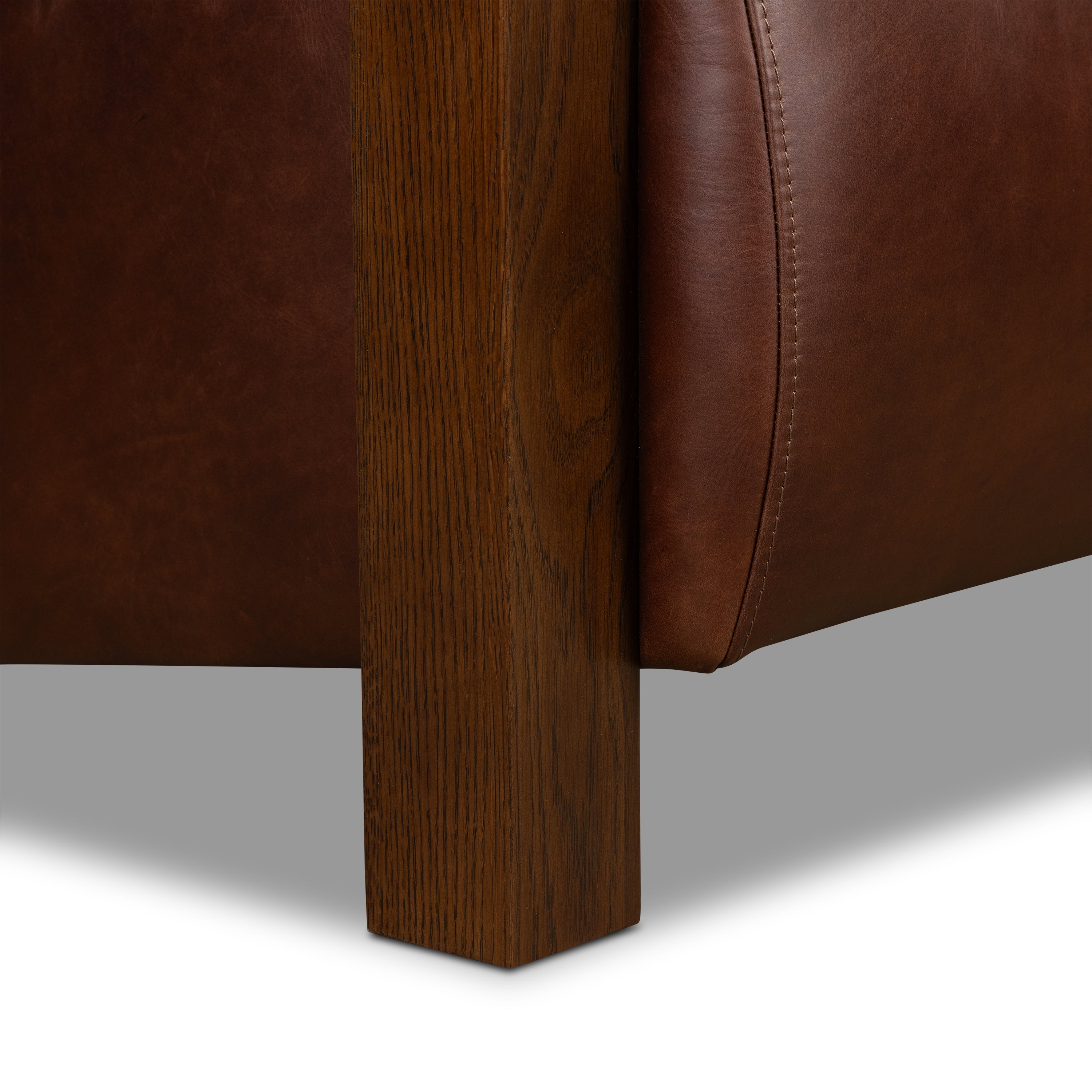 Modern Oscuro Brown Leather Lounge Chair with Solid Oak Frame