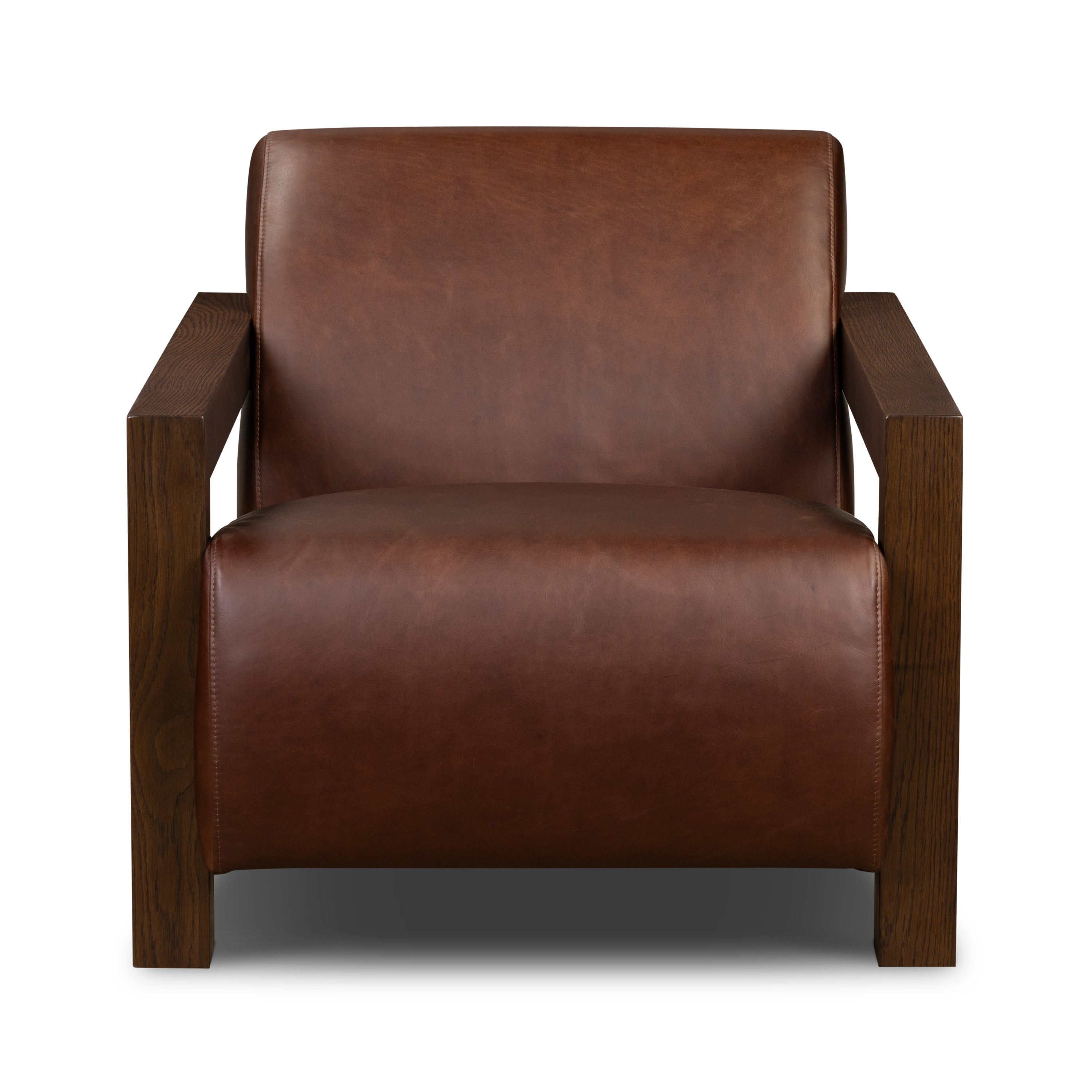 Modern Oscuro Brown Leather Lounge Chair with Solid Oak Frame