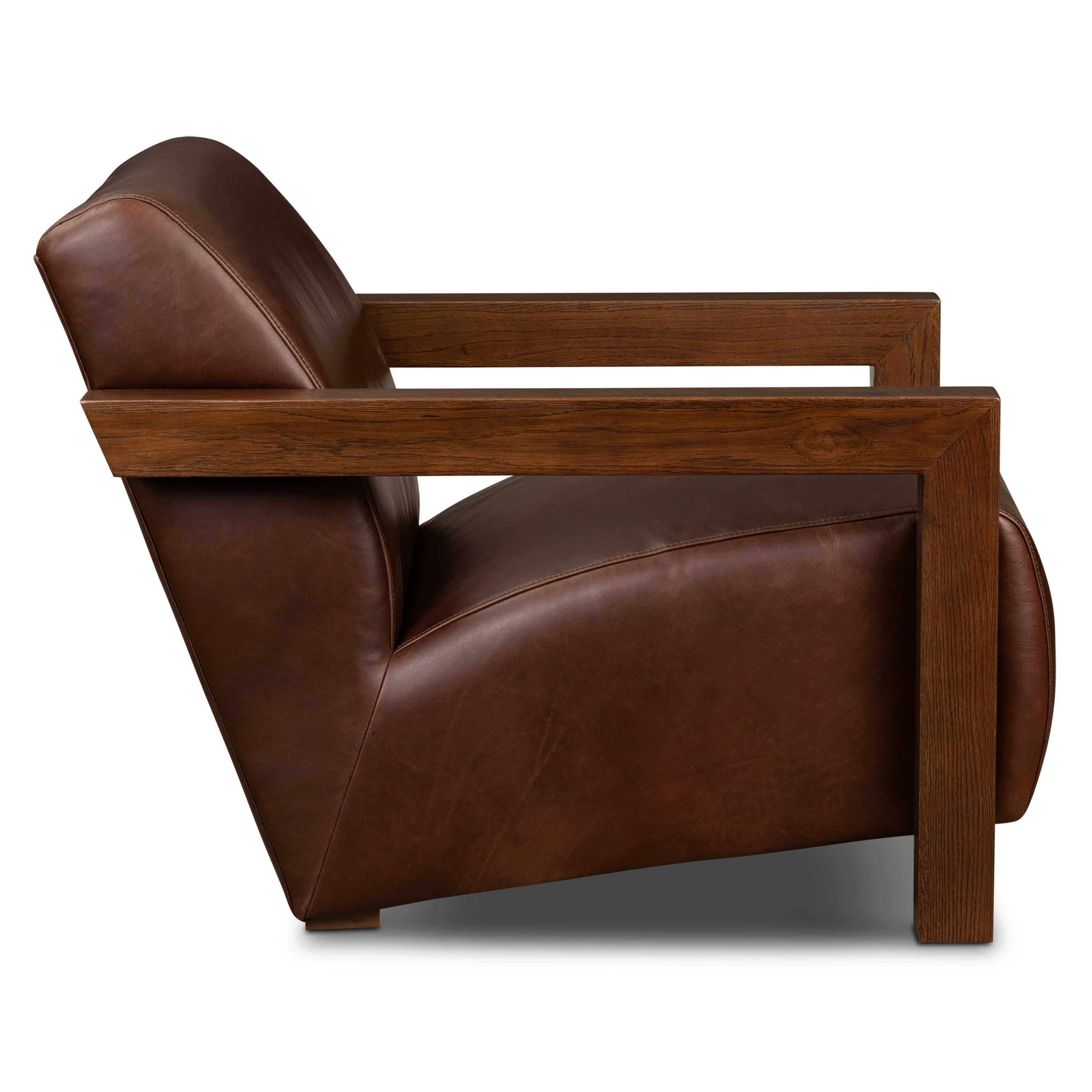 Modern Oscuro Brown Leather Lounge Chair with Solid Oak Frame