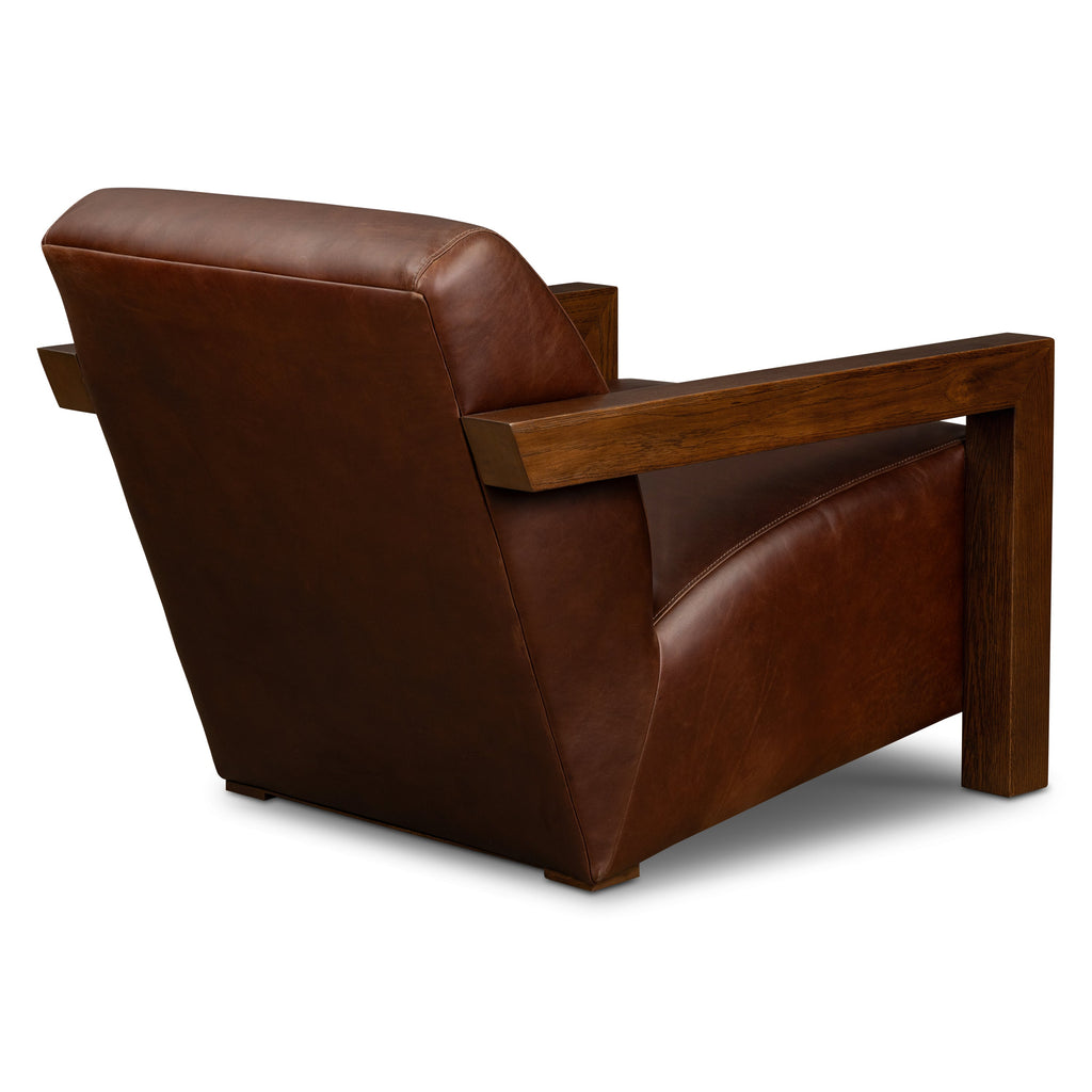 Modern Oscuro Brown Leather Lounge Chair with Solid Oak Frame