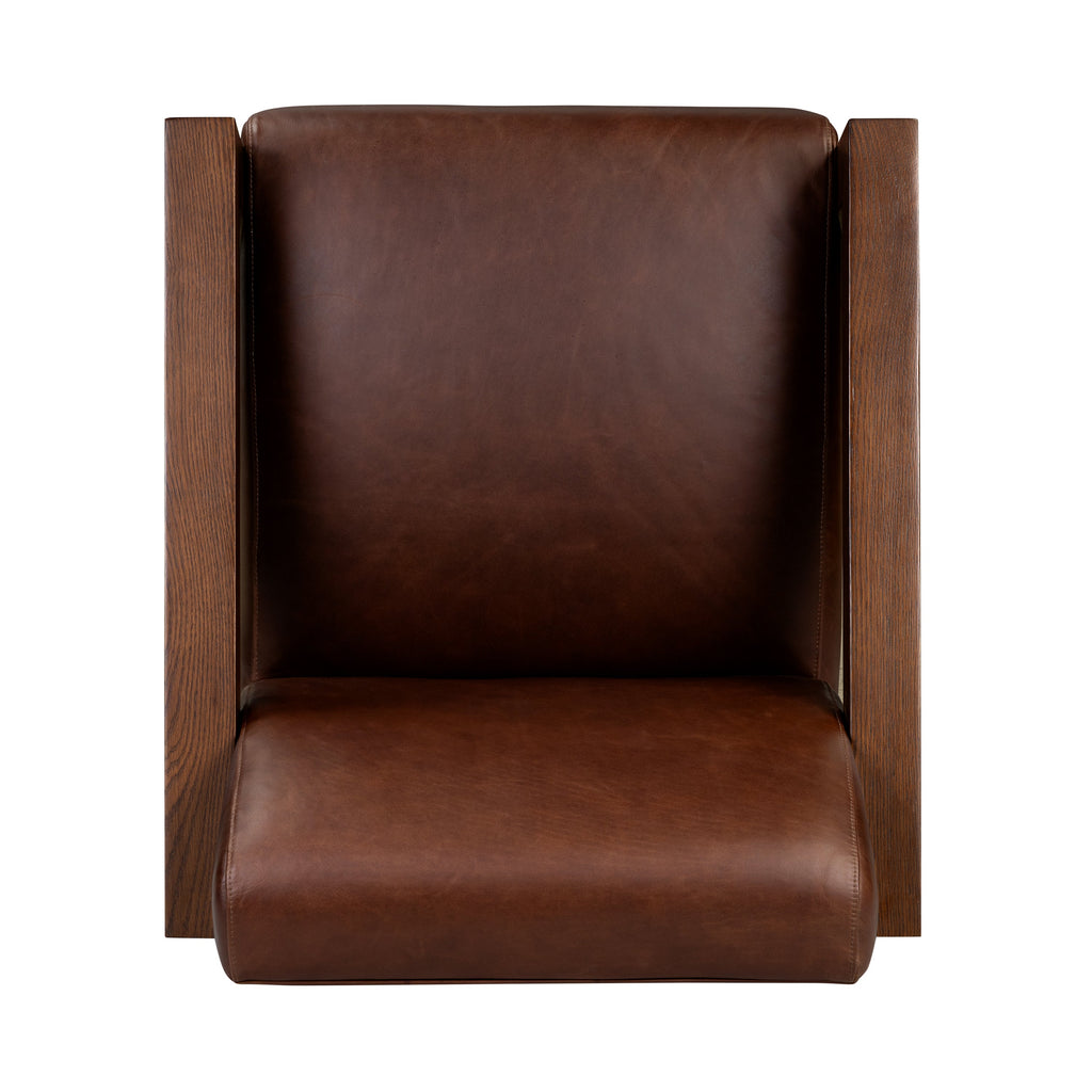 Modern Oscuro Brown Leather Lounge Chair with Solid Oak Frame