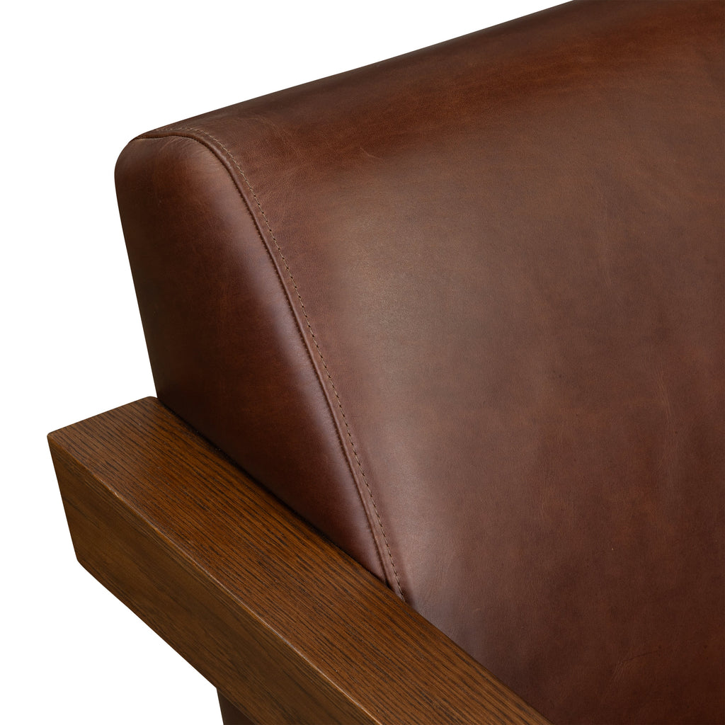 Modern Oscuro Brown Leather Lounge Chair with Solid Oak Frame