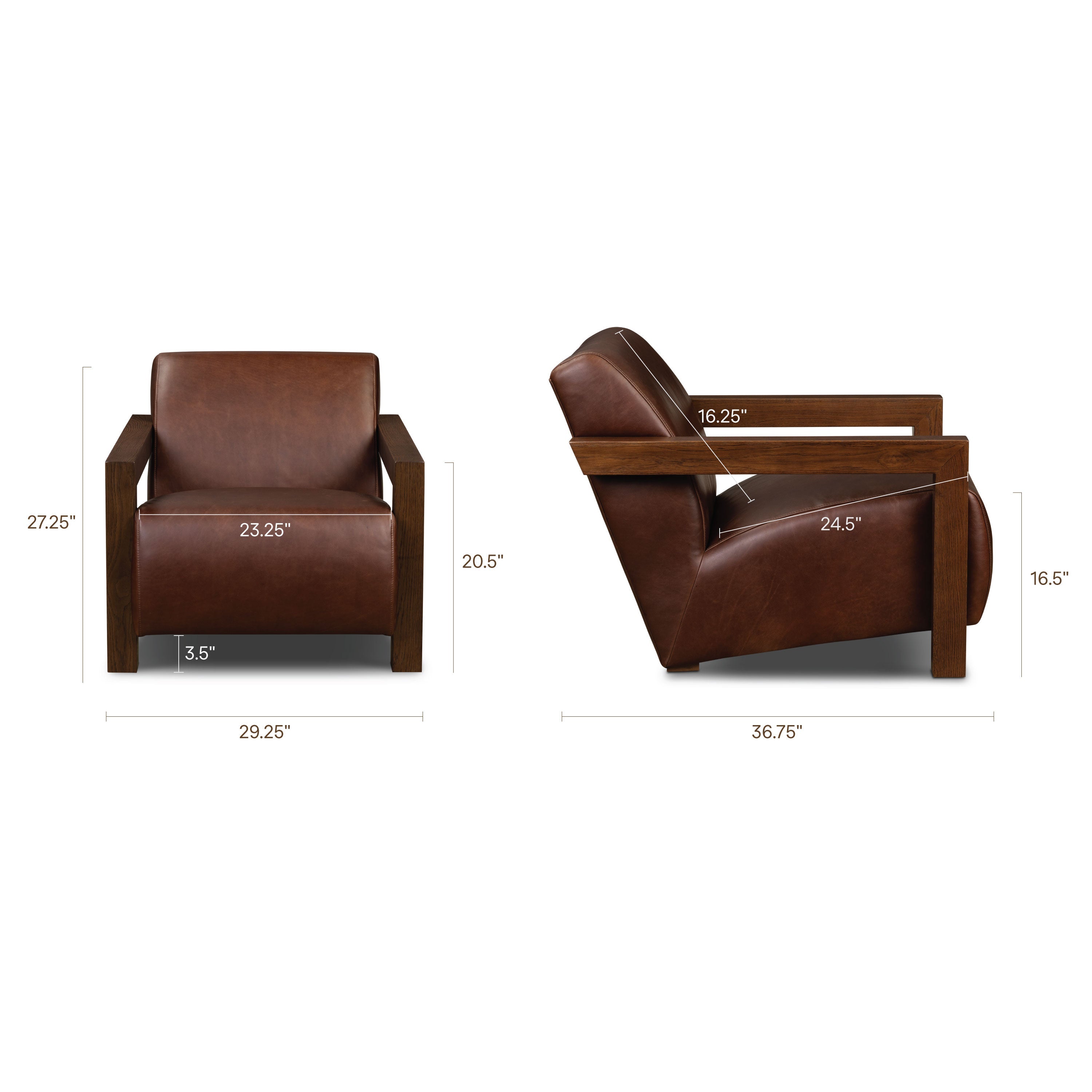 Modern Oscuro Brown Leather Lounge Chair with Solid Oak Frame