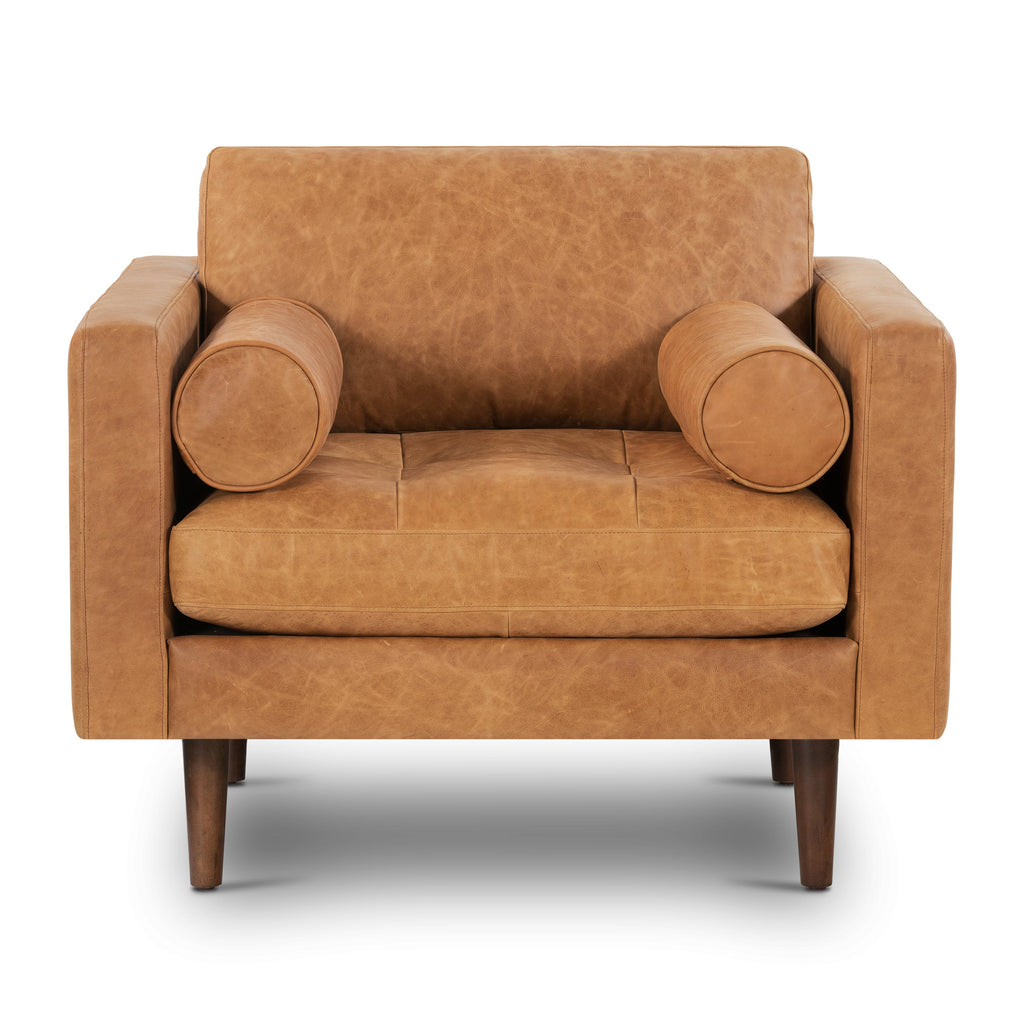 Modern Cognac Tan Leather Lounge Chair with Kiln-Dried Wood Frame