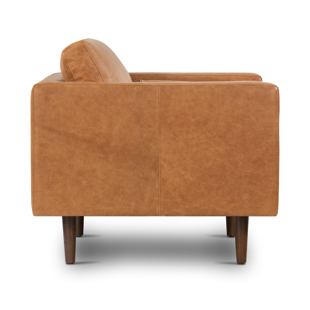 Modern Cognac Tan Leather Lounge Chair with Kiln-Dried Wood Frame