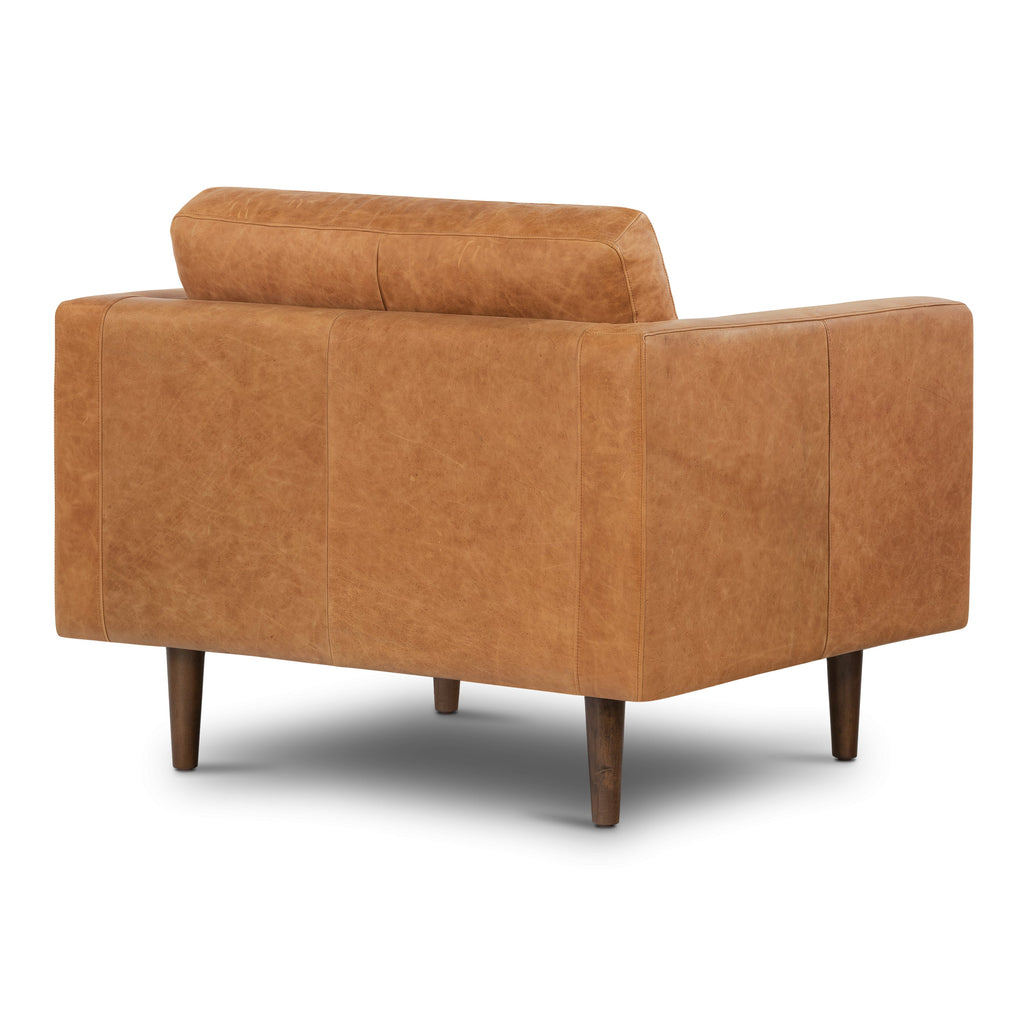 Modern Cognac Tan Leather Lounge Chair with Kiln-Dried Wood Frame
