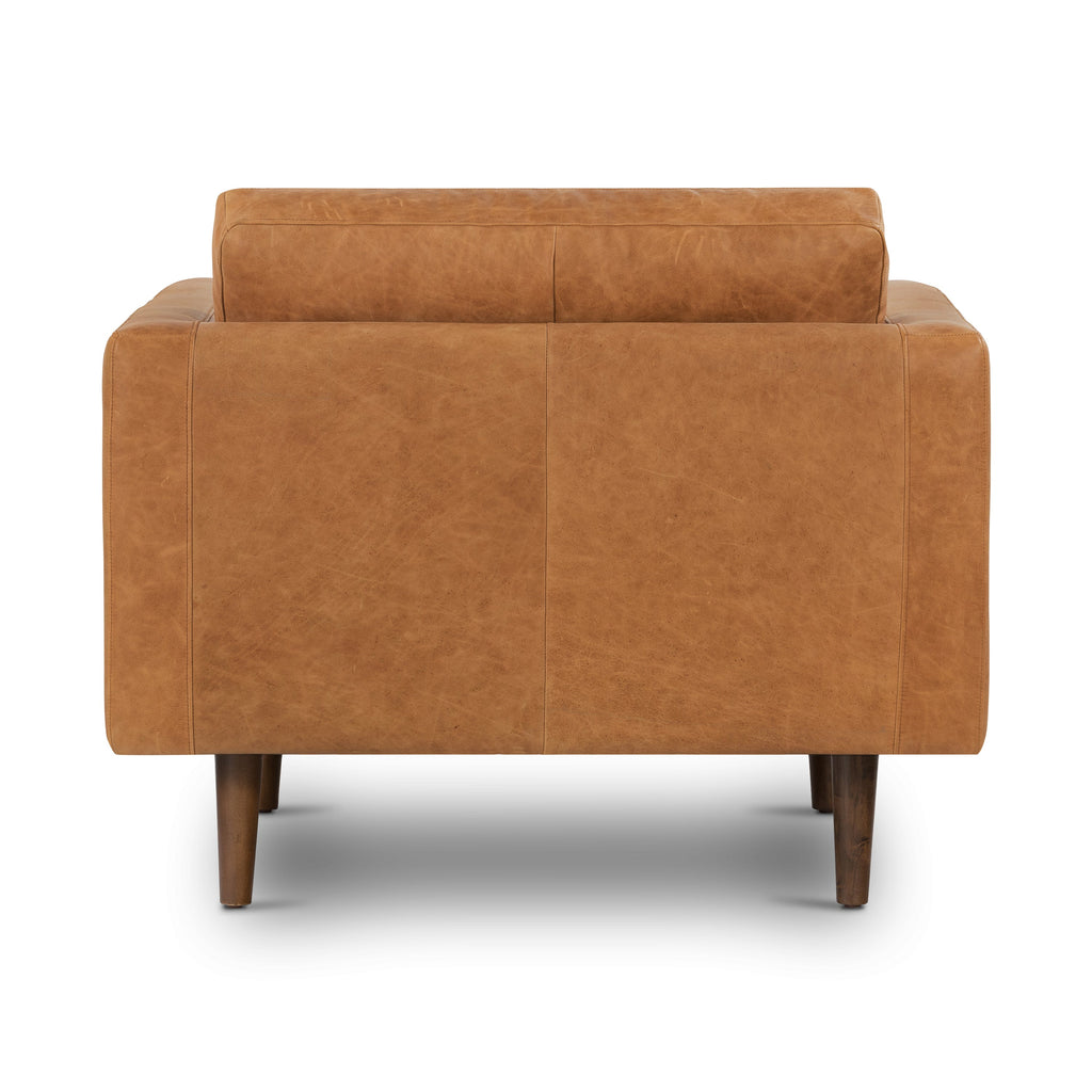 Modern Cognac Tan Leather Lounge Chair with Kiln-Dried Wood Frame
