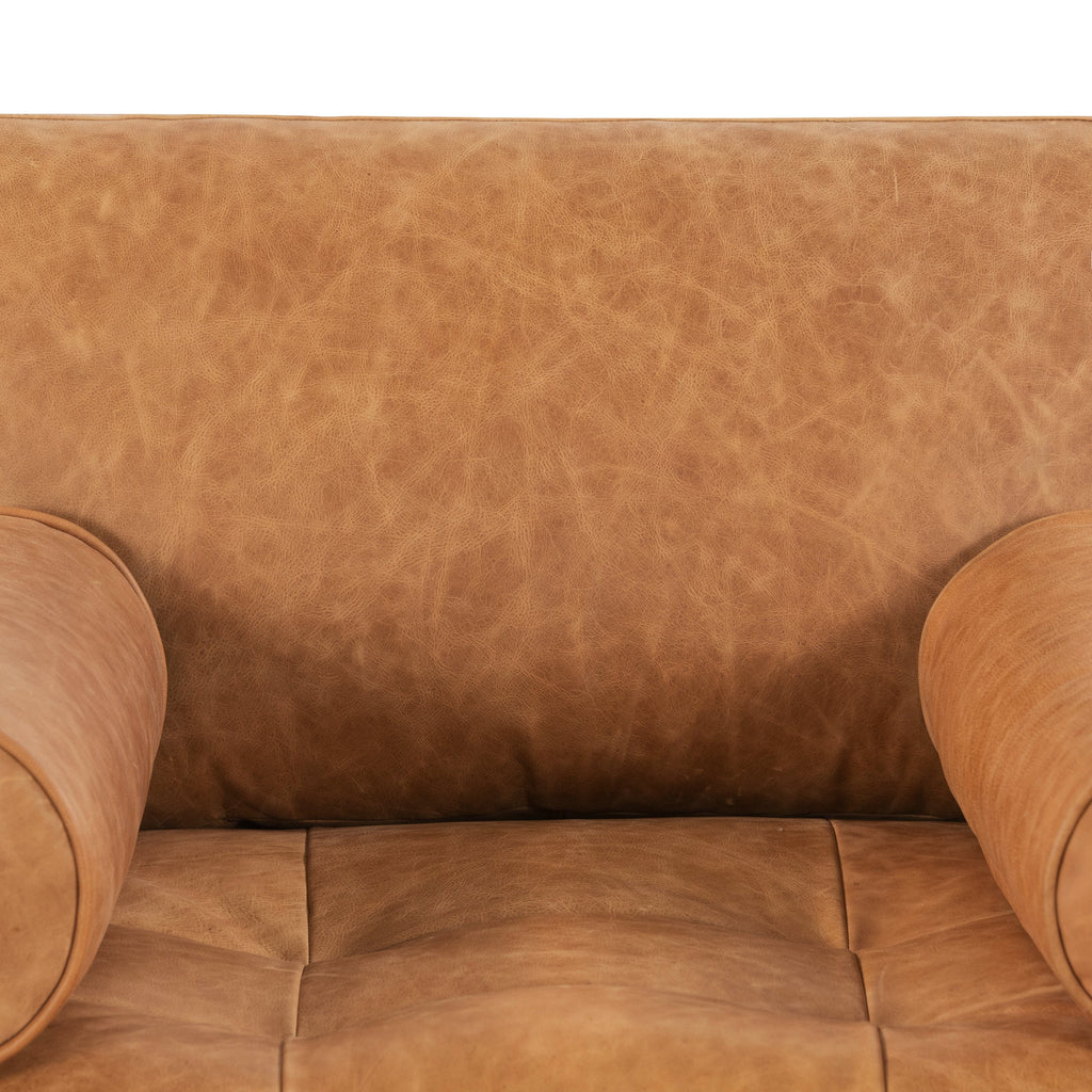 Modern Cognac Tan Leather Lounge Chair with Kiln-Dried Wood Frame