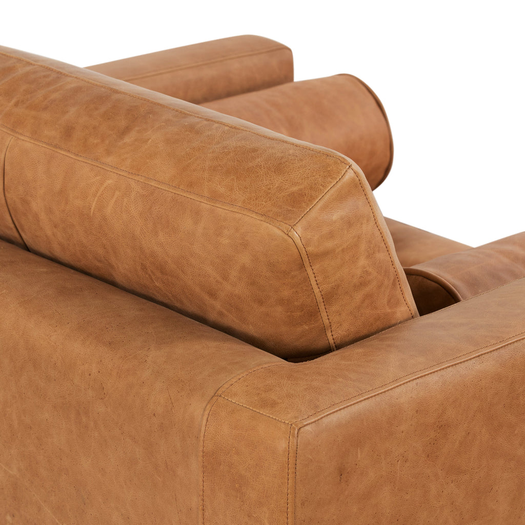 Modern Cognac Tan Leather Lounge Chair with Kiln-Dried Wood Frame