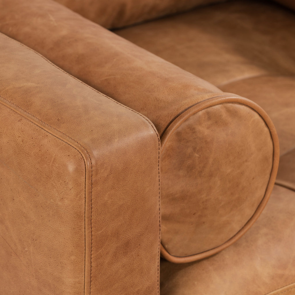 Modern Cognac Tan Leather Lounge Chair with Kiln-Dried Wood Frame
