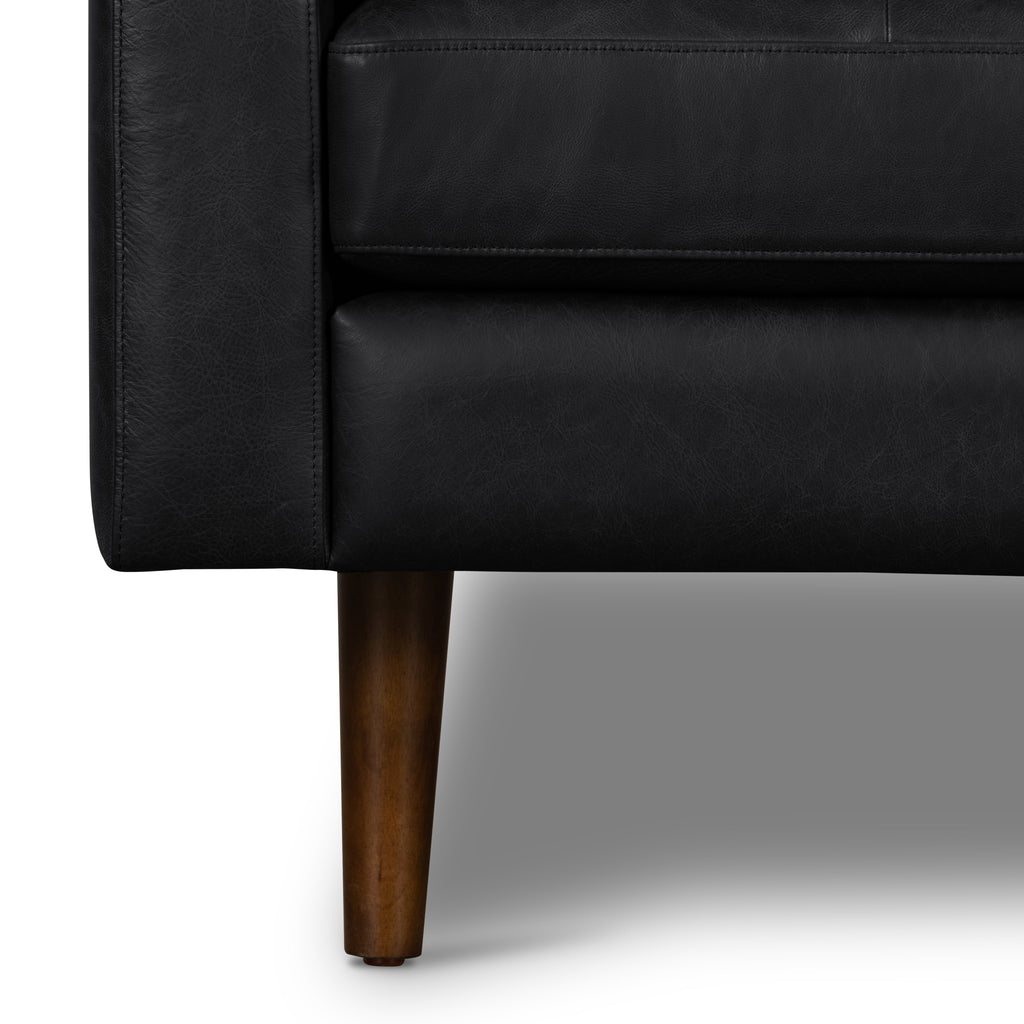 Modern Onyx Black Leather Lounge Chair with Kiln-Dried Wood Frame