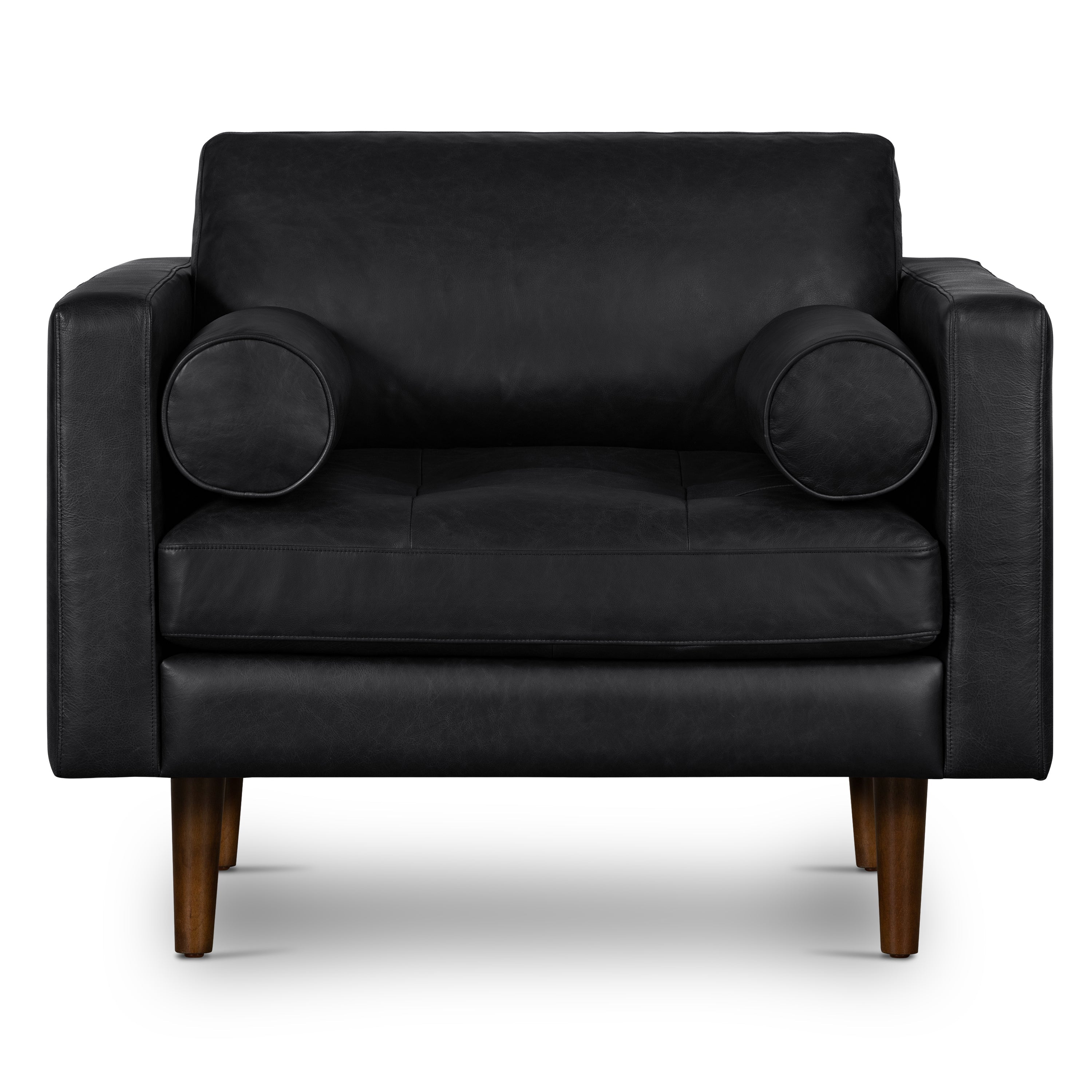 Modern Onyx Black Leather Lounge Chair with Kiln-Dried Wood Frame