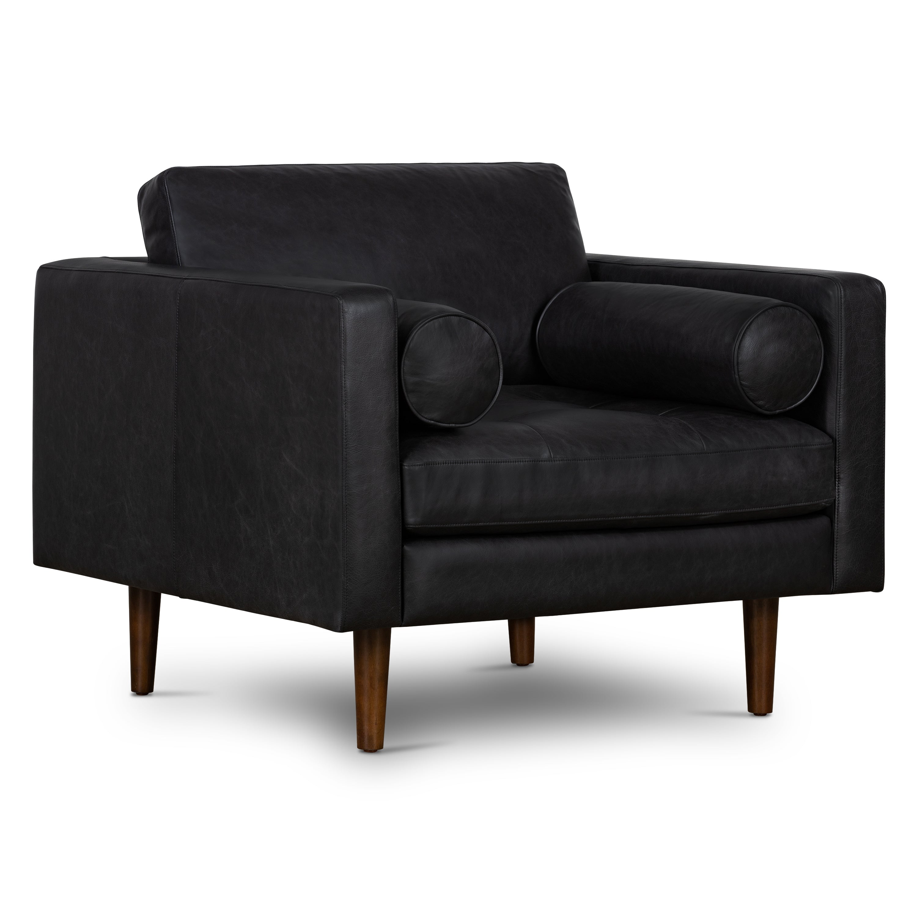 Modern Onyx Black Leather Lounge Chair with Kiln-Dried Wood Frame