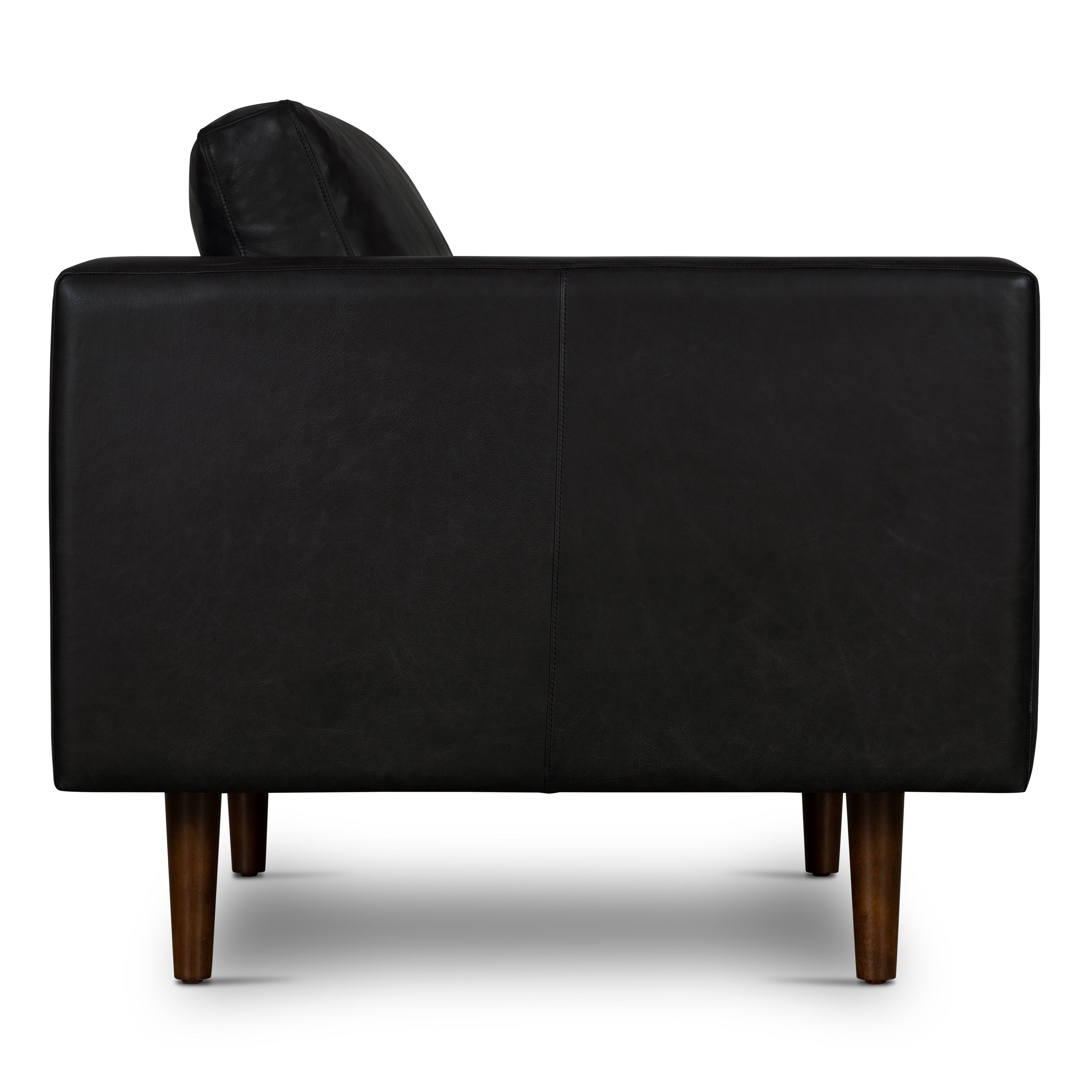 Modern Onyx Black Leather Lounge Chair with Kiln-Dried Wood Frame