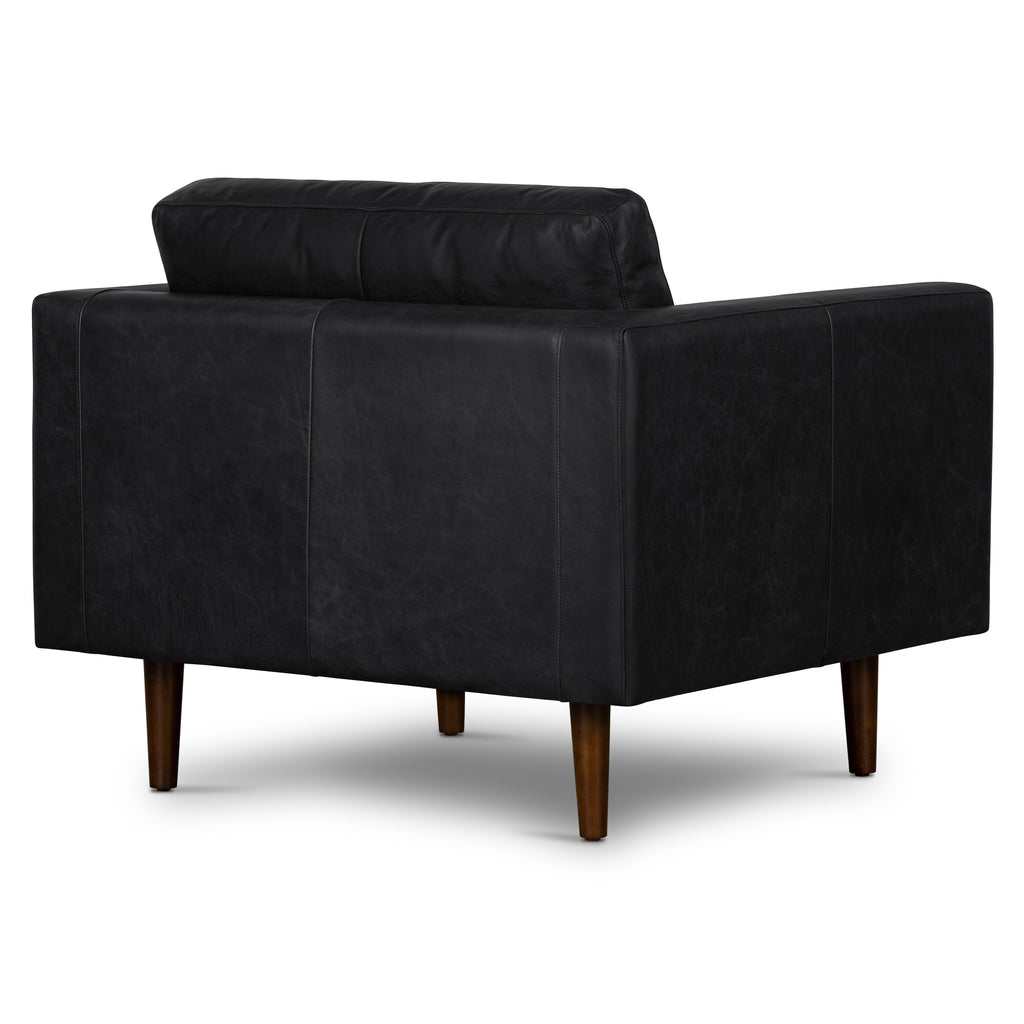 Modern Onyx Black Leather Lounge Chair with Kiln-Dried Wood Frame