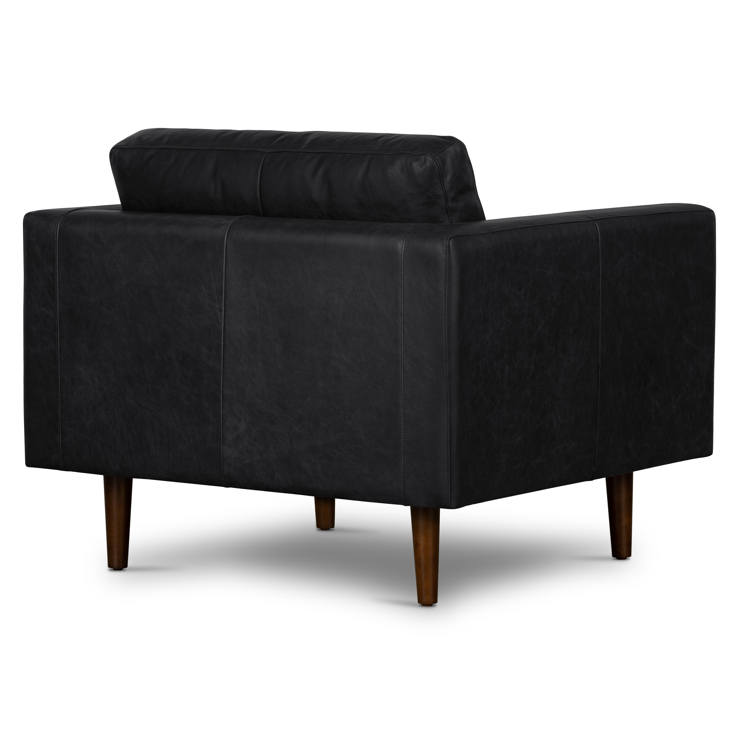 Modern Onyx Black Leather Lounge Chair with Kiln-Dried Wood Frame