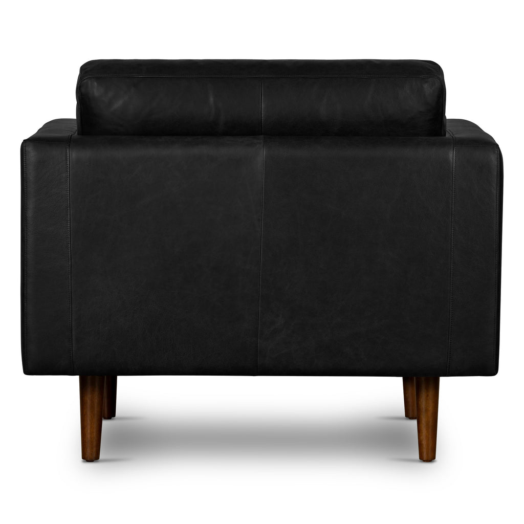 Modern Onyx Black Leather Lounge Chair with Kiln-Dried Wood Frame