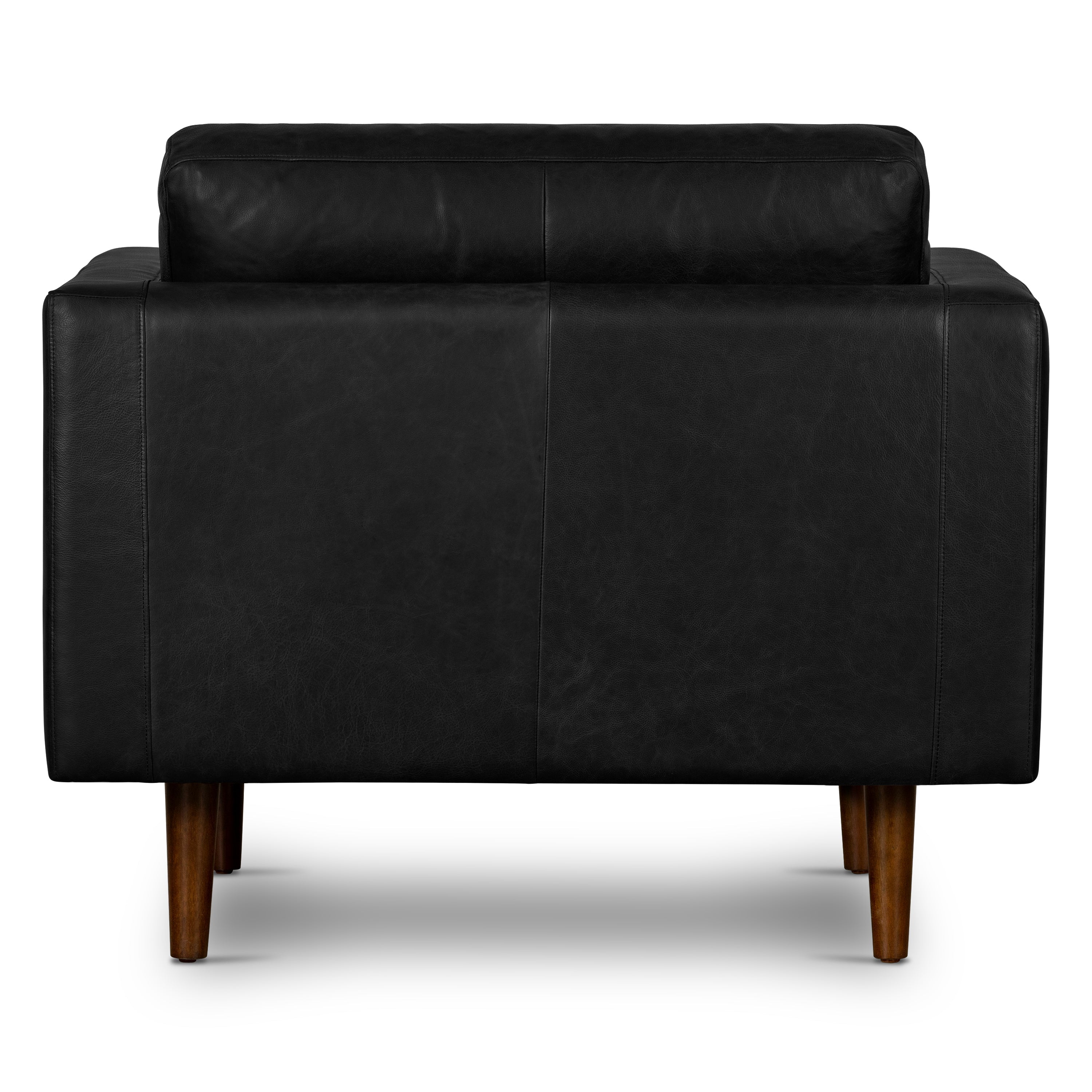 Modern Onyx Black Leather Lounge Chair with Kiln-Dried Wood Frame