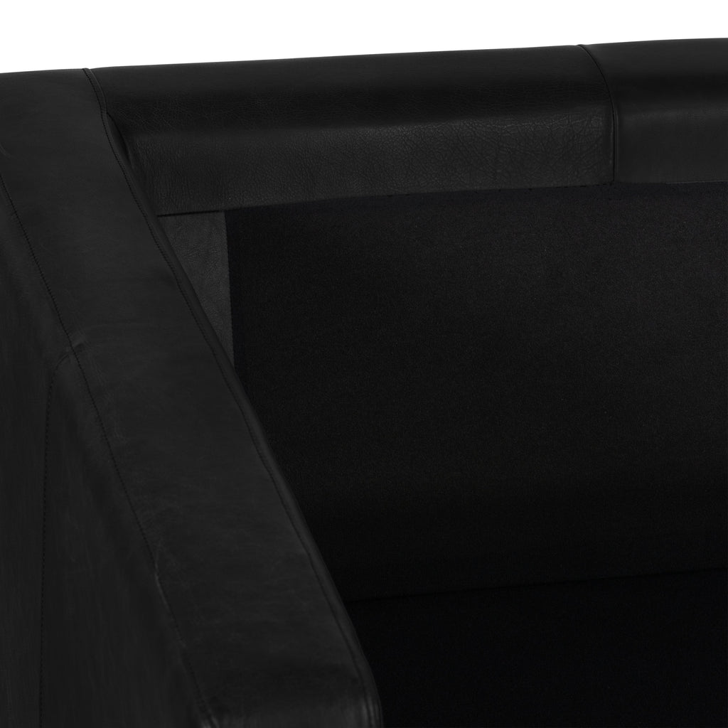Modern Onyx Black Leather Lounge Chair with Kiln-Dried Wood Frame