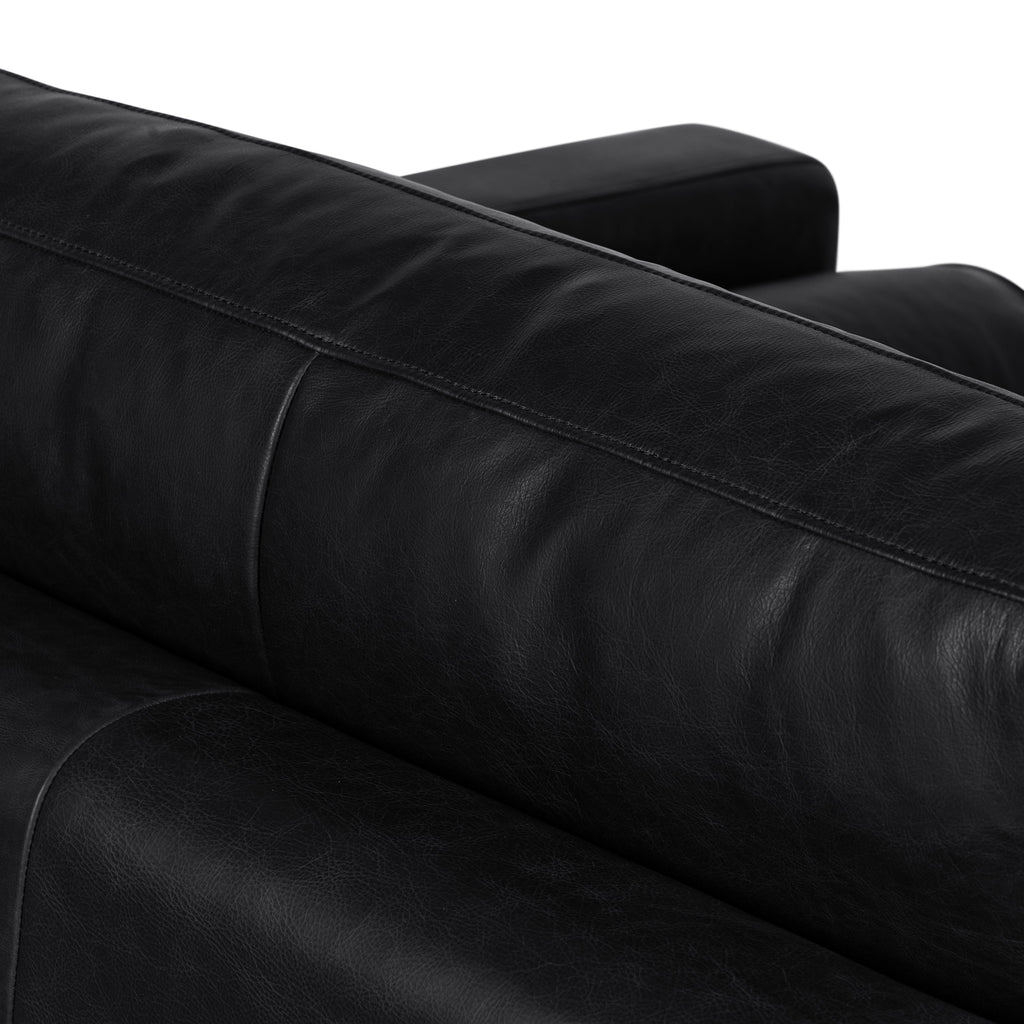Modern Onyx Black Leather Lounge Chair with Kiln-Dried Wood Frame