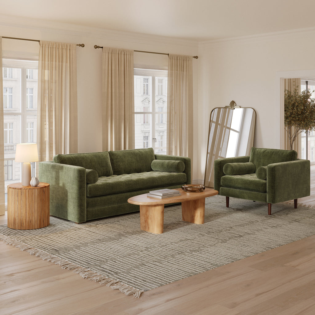 Modern Classic Distressed Green Velvet Lounge Chair with Kiln-Dried