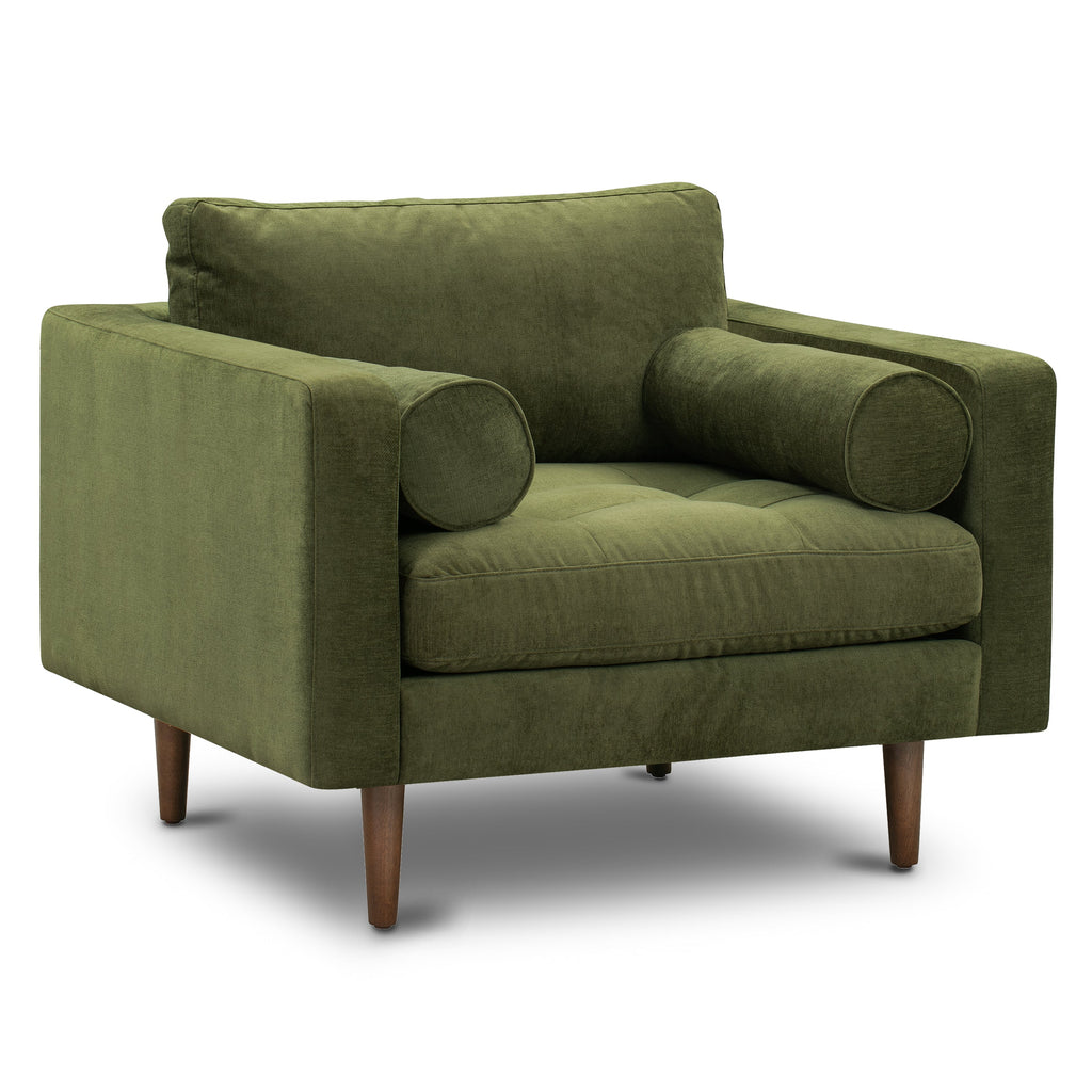 Modern Classic Distressed Green Velvet Lounge Chair with Kiln-Dried