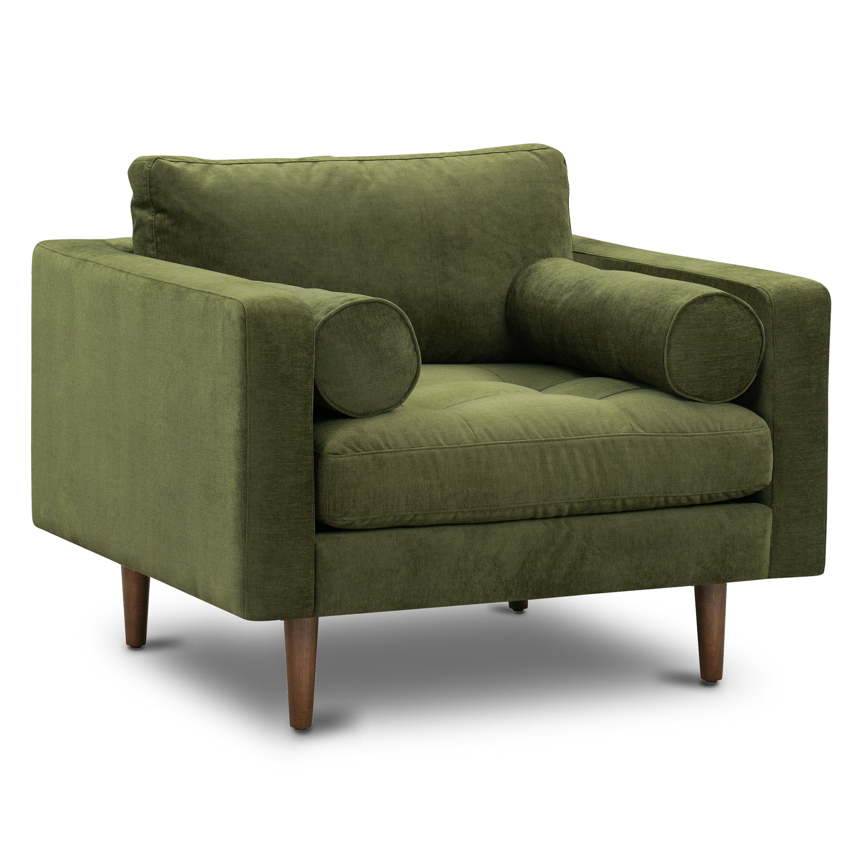 Modern Classic Distressed Green Velvet Lounge Chair with Kiln-Dried