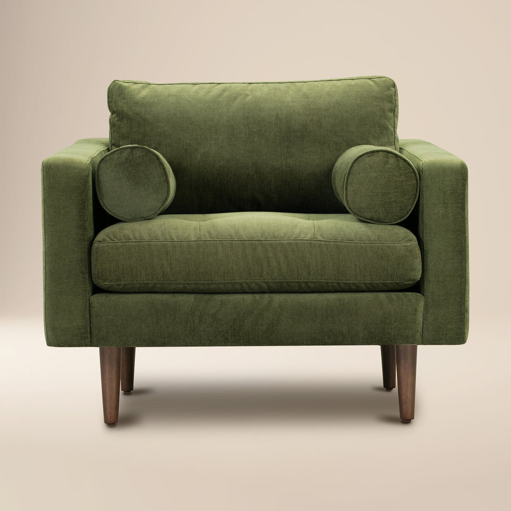 Modern Classic Distressed Green Velvet Lounge Chair with Kiln-Dried