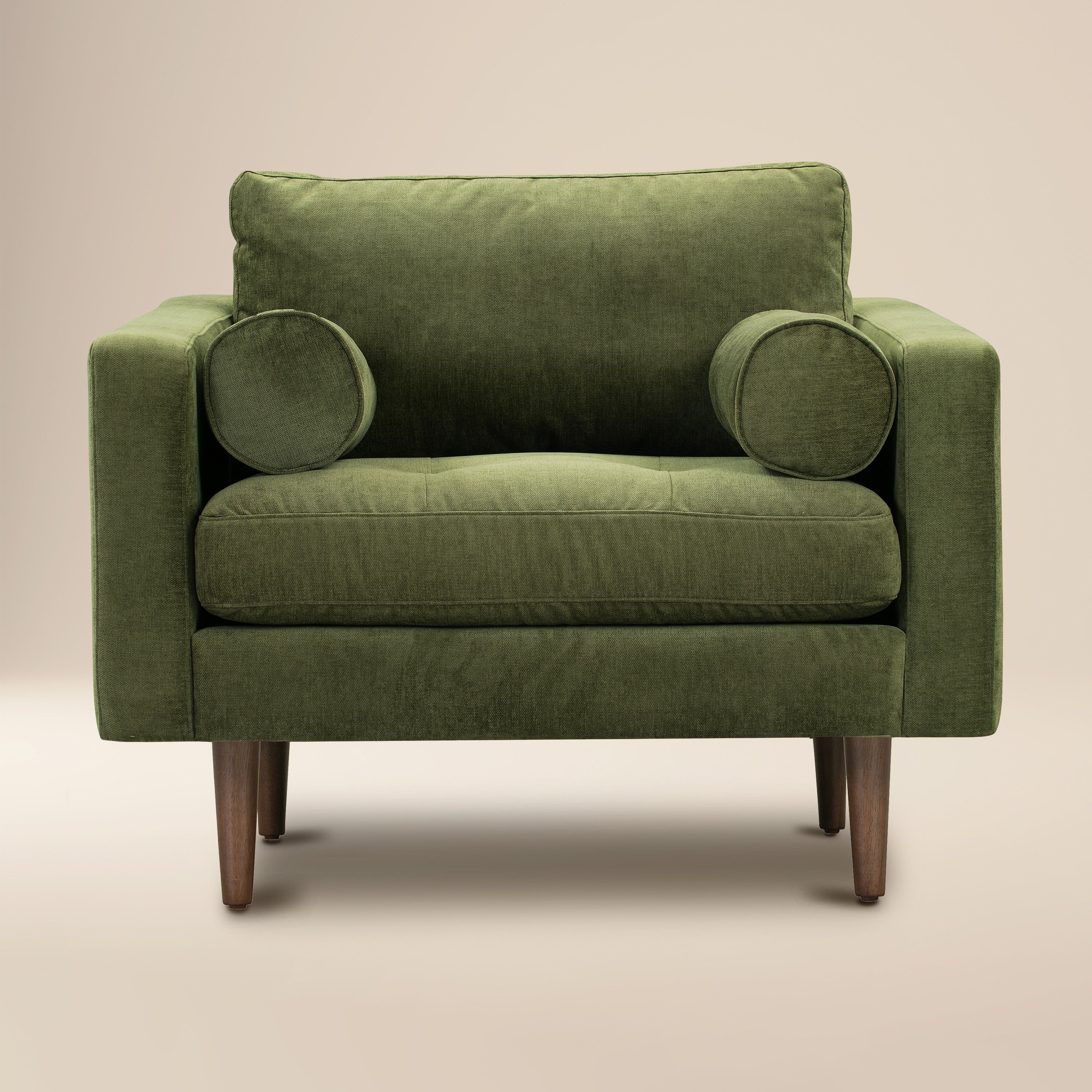 Modern Classic Distressed Green Velvet Lounge Chair with Kiln-Dried