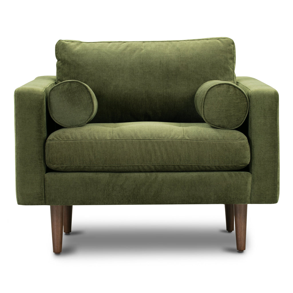 Modern Classic Distressed Green Velvet Lounge Chair with Kiln-Dried