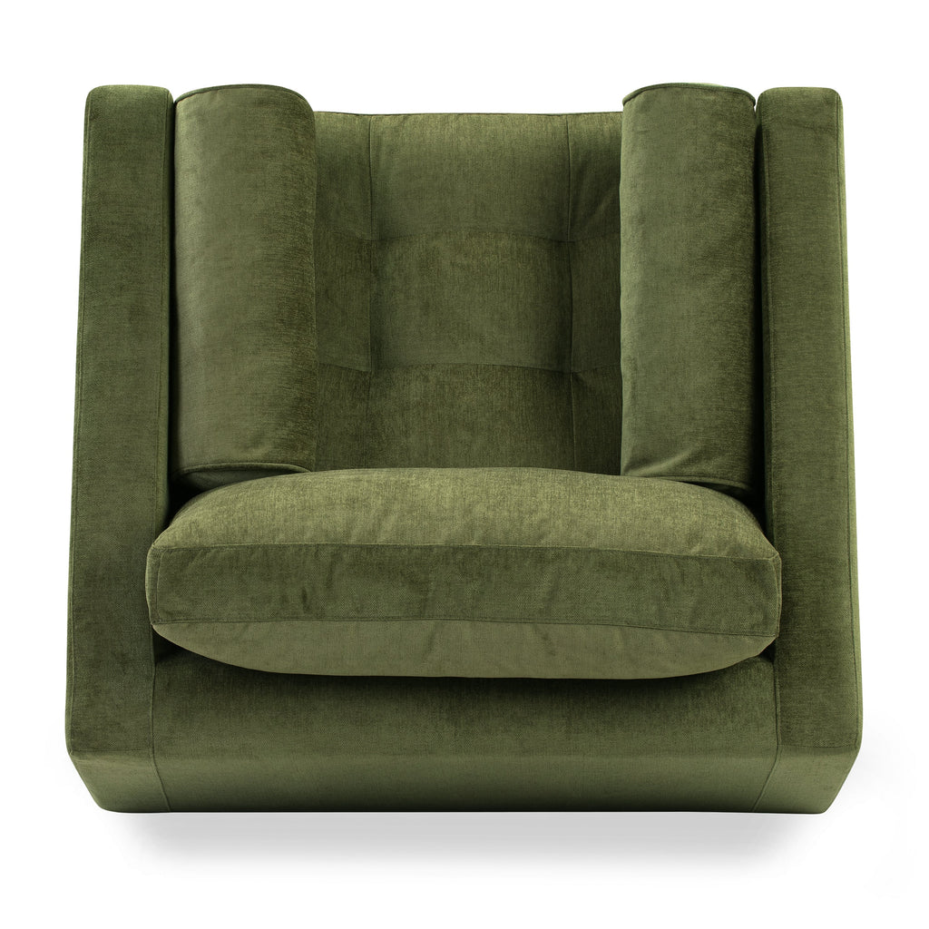 Modern Classic Distressed Green Velvet Lounge Chair with Kiln-Dried