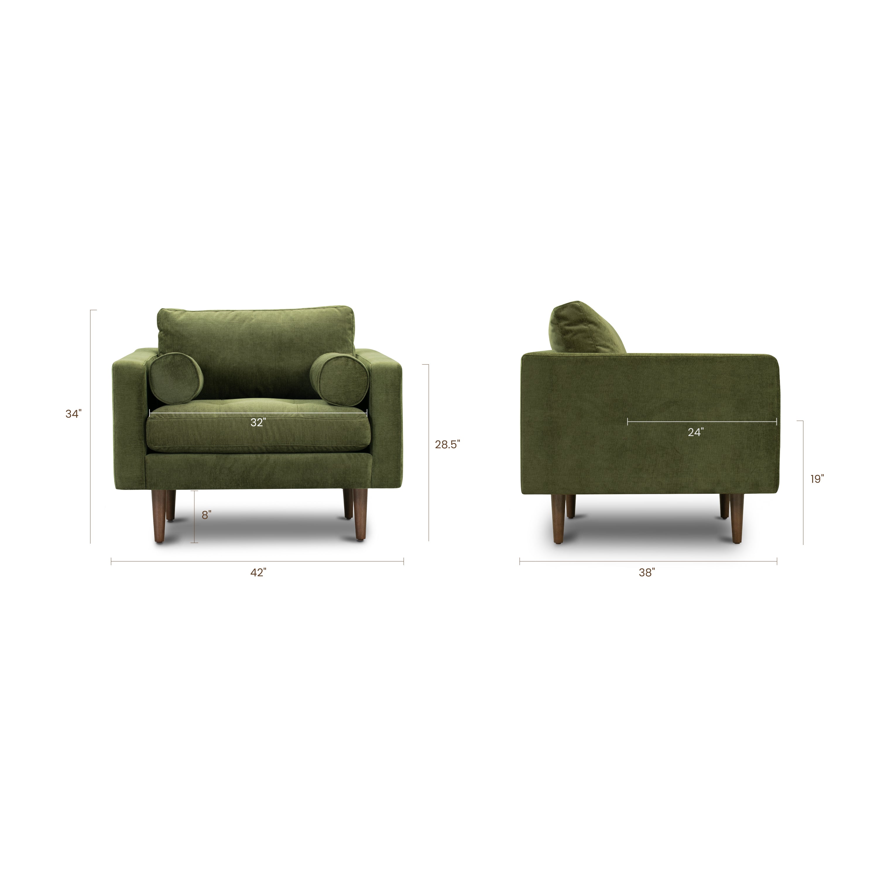 Modern Classic Distressed Green Velvet Lounge Chair with Kiln-Dried