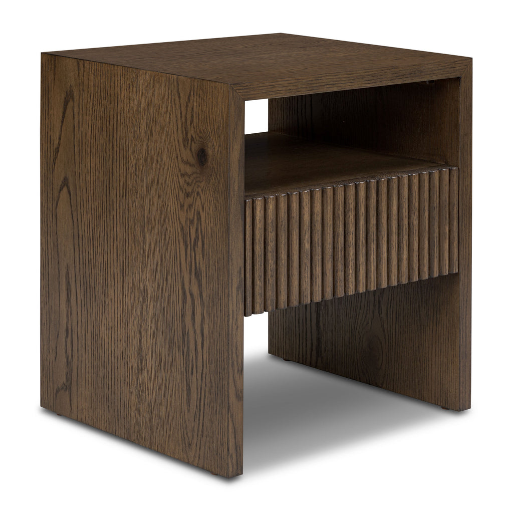 Modern Tundra Brown Nightstand with Solid Oak Frame for Bedroom