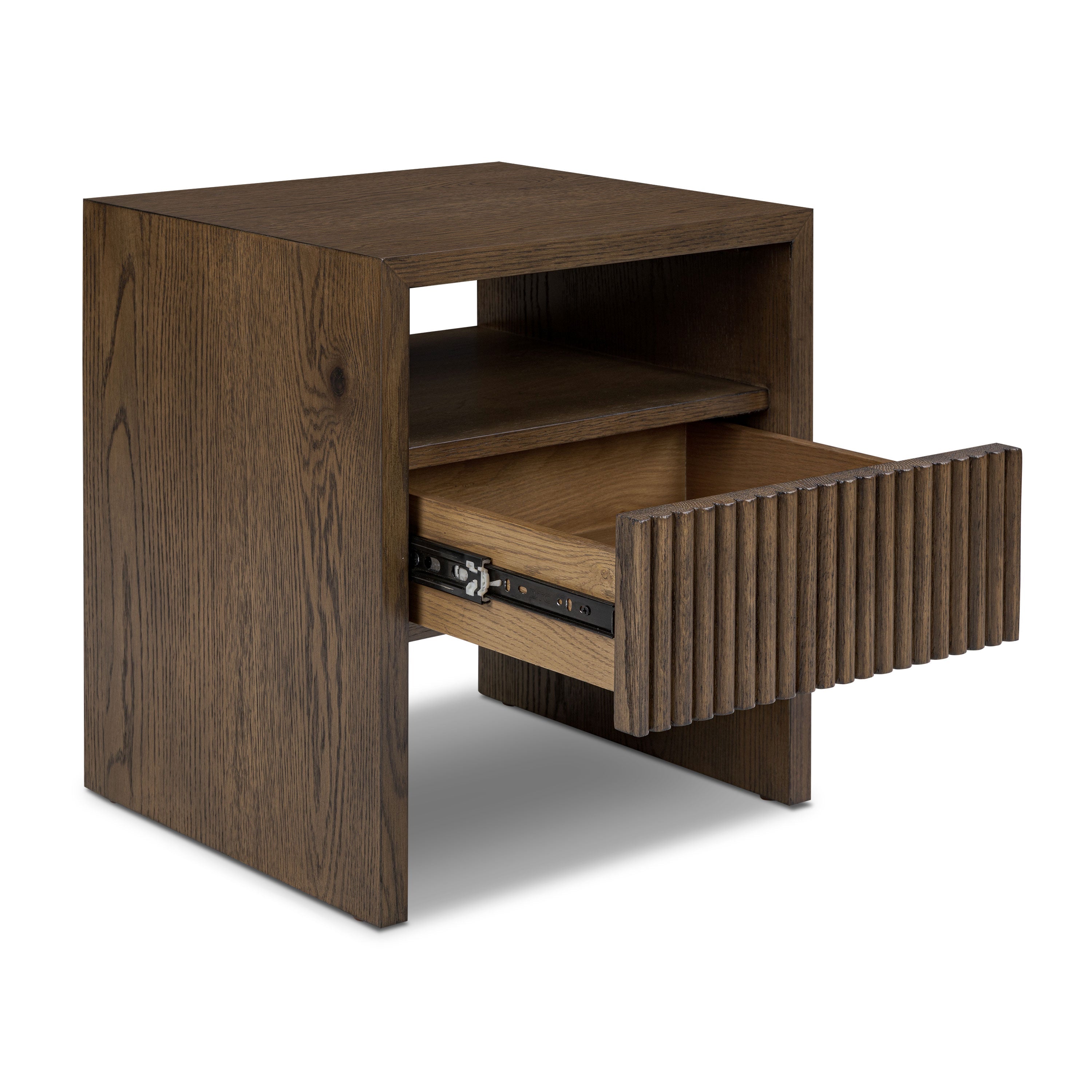 Modern Tundra Brown Nightstand with Solid Oak Frame for Bedroom