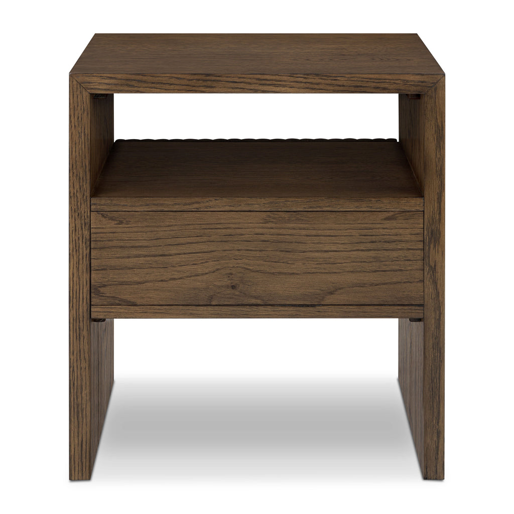 Modern Tundra Brown Nightstand with Solid Oak Frame for Bedroom