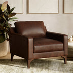 Fauteuil moderne en cuir marron chocolat avec cadre en bois séché au four