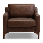 Fauteuil moderne en cuir marron chocolat avec cadre en bois séché au four