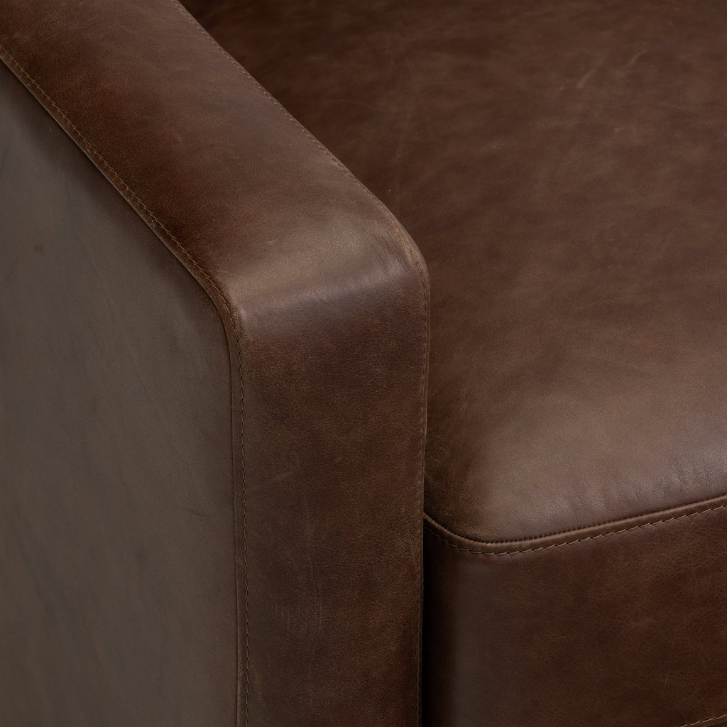 Modern Chocolate Brown Leather Lounge Chair with Kiln-Dried Wood Frame