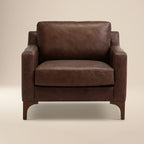 Fauteuil moderne en cuir marron chocolat avec cadre en bois séché au four