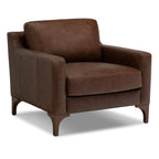 Fauteuil moderne en cuir marron chocolat avec cadre en bois séché au four