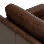 Fauteuil moderne en cuir marron chocolat avec cadre en bois séché au four