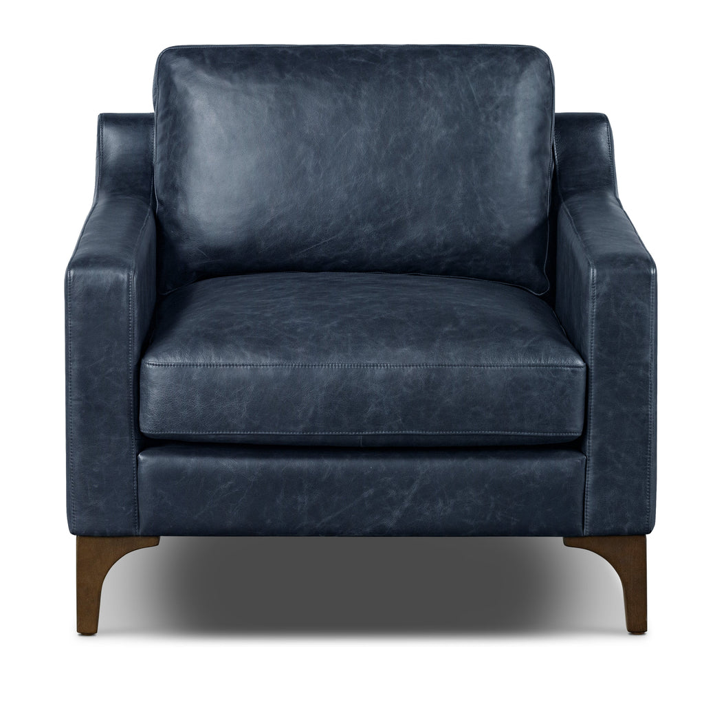 Modern Nightfall Blue Leather Lounge Chair with Kiln-Dried Wood Frame