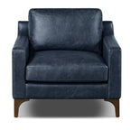 Fauteuil moderne en cuir bleu Nuit avec cadre en bois séché au four