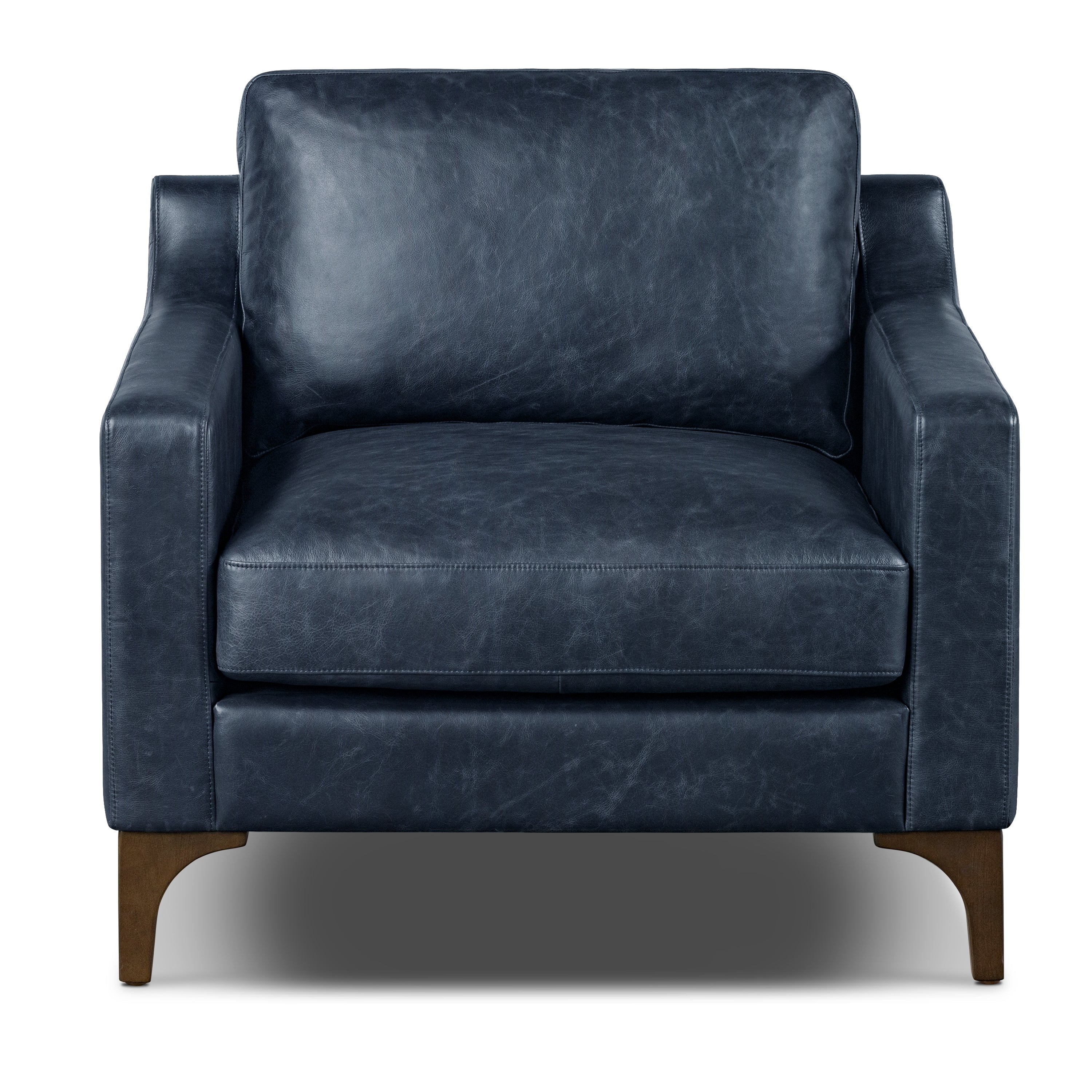 Modern Nightfall Blue Leather Lounge Chair with Kiln-Dried Wood Frame