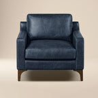 Fauteuil moderne en cuir bleu Nuit avec cadre en bois séché au four
