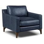 Fauteuil moderne en cuir bleu Nuit avec cadre en bois séché au four