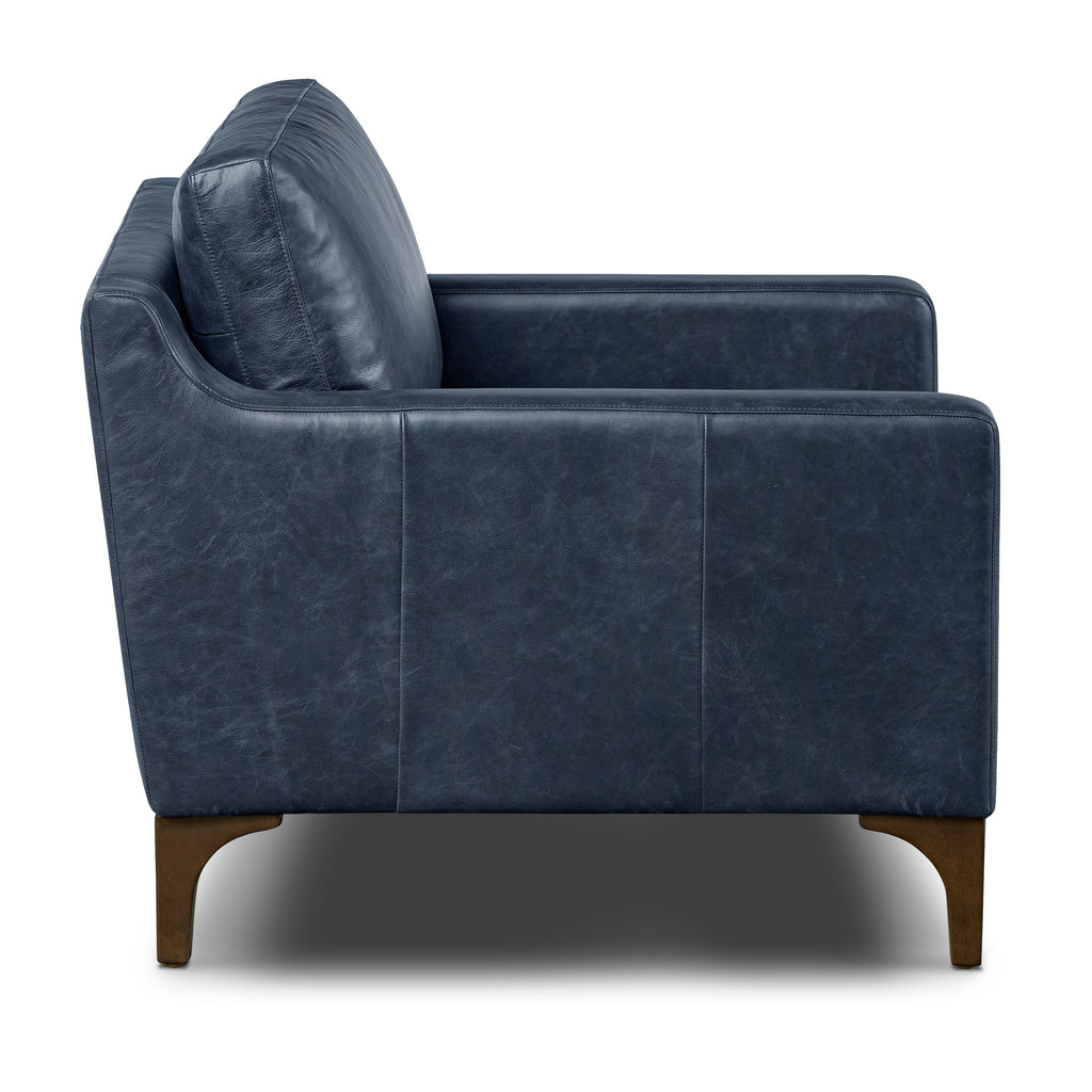 Modern Nightfall Blue Leather Lounge Chair with Kiln-Dried Wood Frame