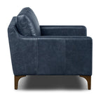 Fauteuil moderne en cuir bleu Nuit avec cadre en bois séché au four