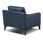 Fauteuil moderne en cuir bleu Nuit avec cadre en bois séché au four